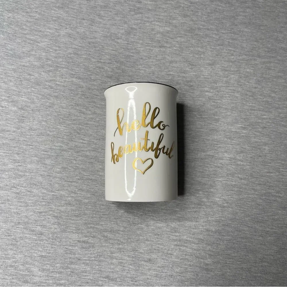 Hello Beautiful Script 5” Ceramic Makeup Brush Holder